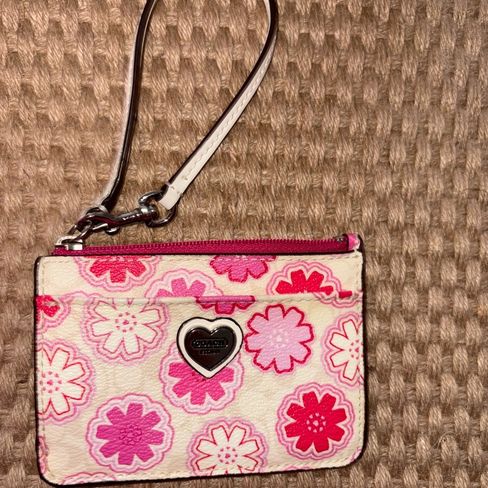 Coach Pink and Cream Floral Wristlet